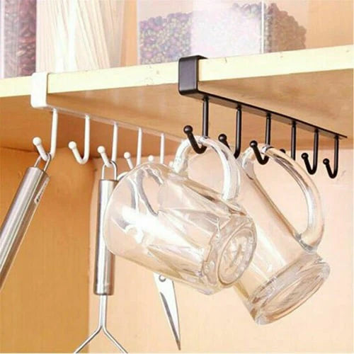 Cabinet Under Shelf 6 Hooks Iron Hanging Rack