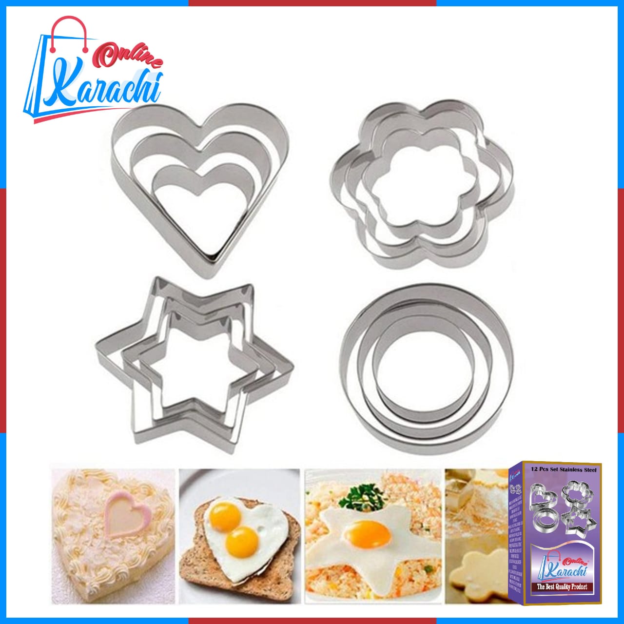 Set of 12 Stainless Steel Cookie Cutters