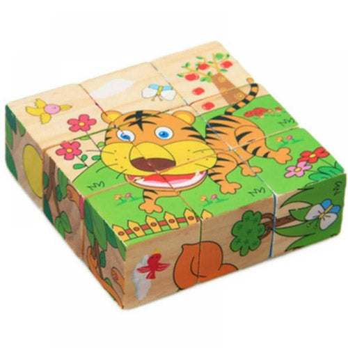 6 Sided Jungle Animals Cubical Wooden Puzzle for Kids