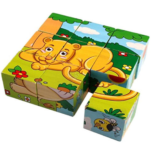 6 Sided Jungle Animals Cubical Wooden Puzzle for Kids