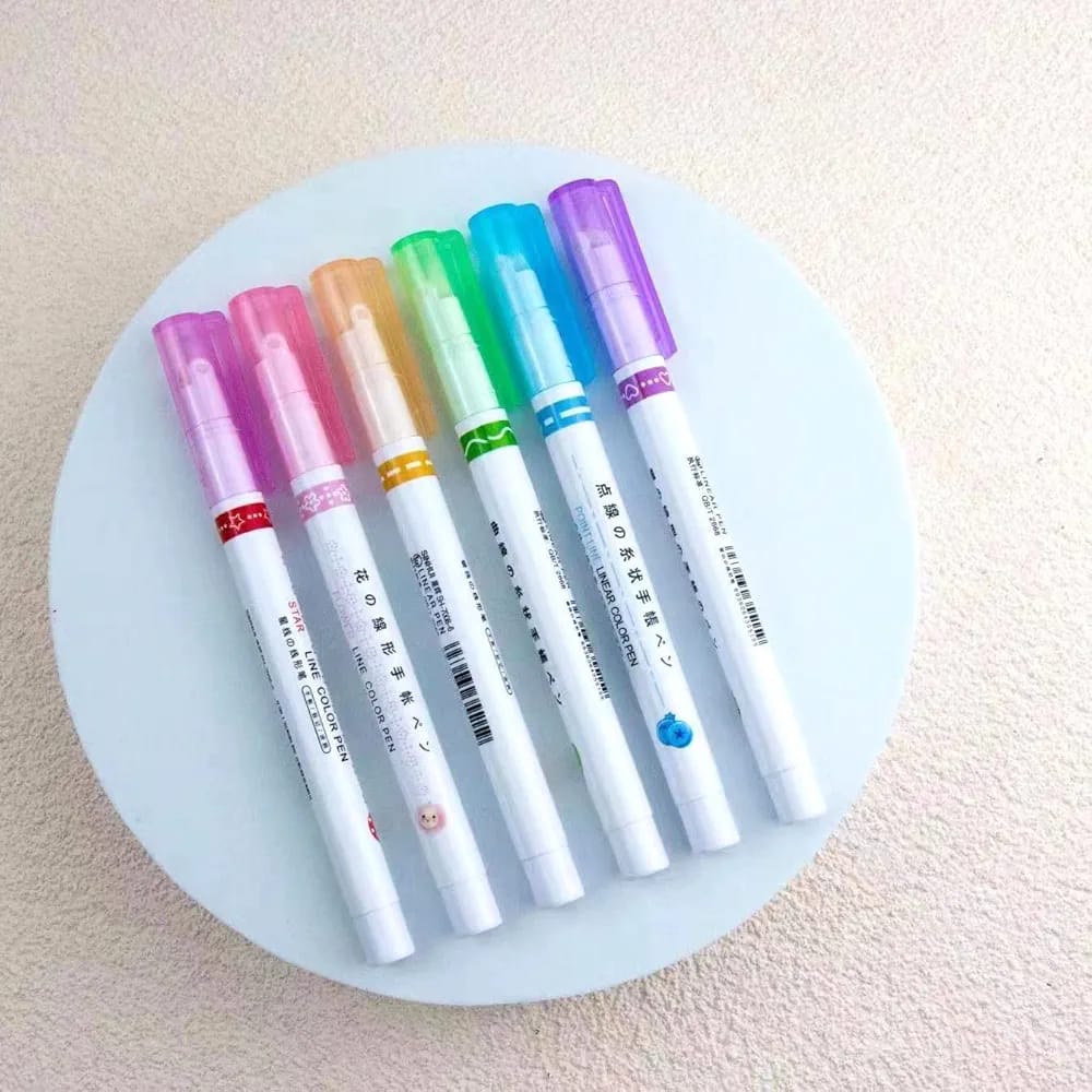 6 Pcs Curve Highlighter Pen Set