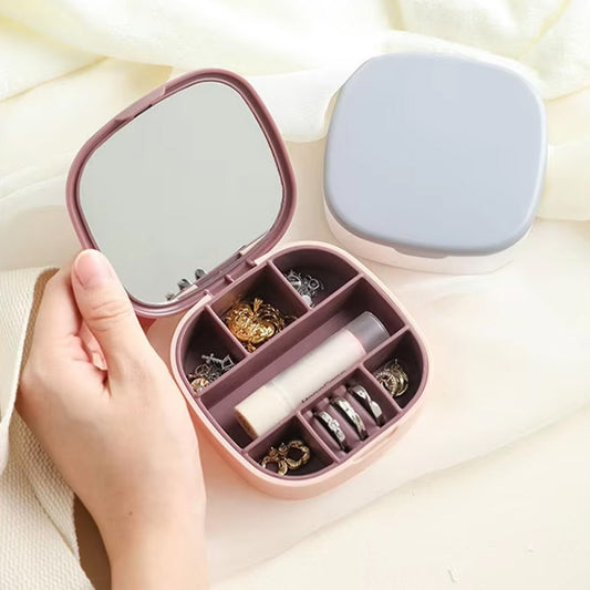 Mini Portable Cosmetic & Jewelry Organizer With Mirror