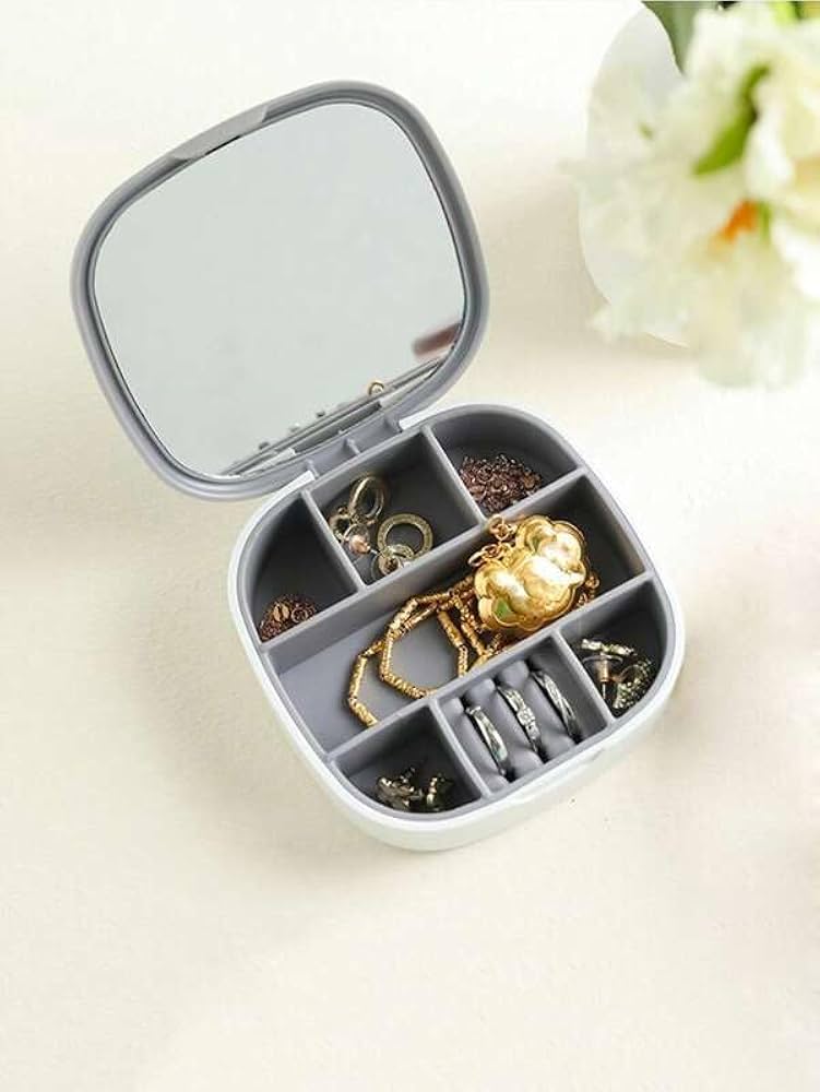 Mini Portable Cosmetic & Jewelry Organizer With Mirror