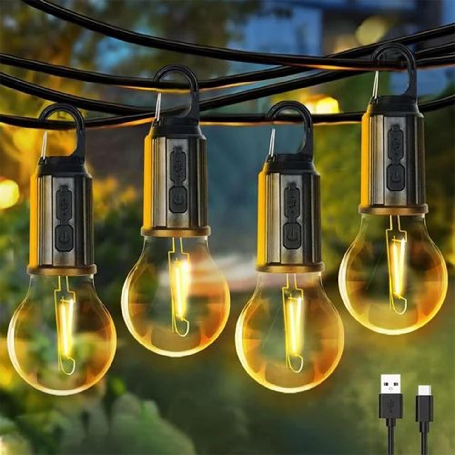 Rechargeable Hanging Bulb Light With 3 Modes